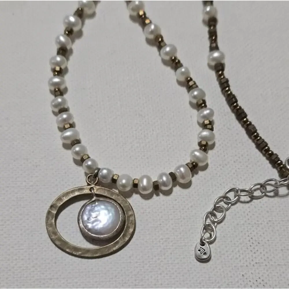 SILPADA N1894‎ Pearl Brass Sterling Silver Go Coastal Necklace 925
